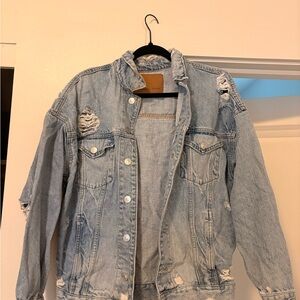 American Eagle Outfitters Light Blue Distressed Jean Jacket-
